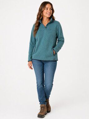 NWT Eddie Bauer Radiator 2.0 Snap Mock Neck Deep Sea Teal Fleece Pullover M